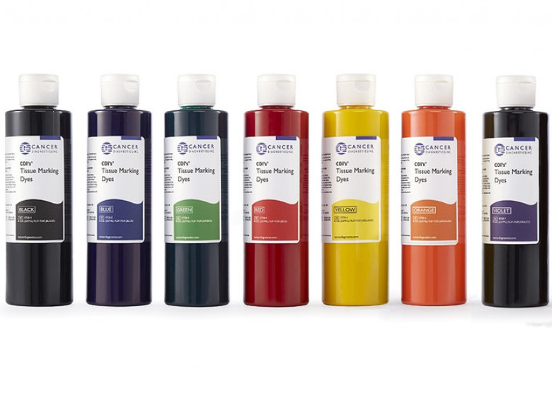 Tissue Markin Dyes, Zestaw tuszy histologicznych 7 butelek po 237 ml w kolorach (żółty, czerwony, pomarańczowy, czarny, niebieski, fioletowy, zielony)